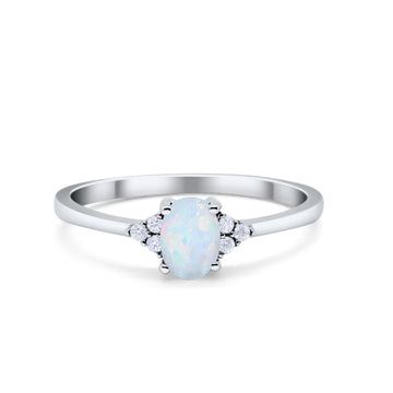 Oval Cut Wedding Ring Lab Created White Opal 925 Sterling Silver